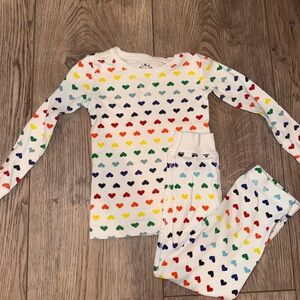 Primary White Pajama Set with Rainbow Hearts